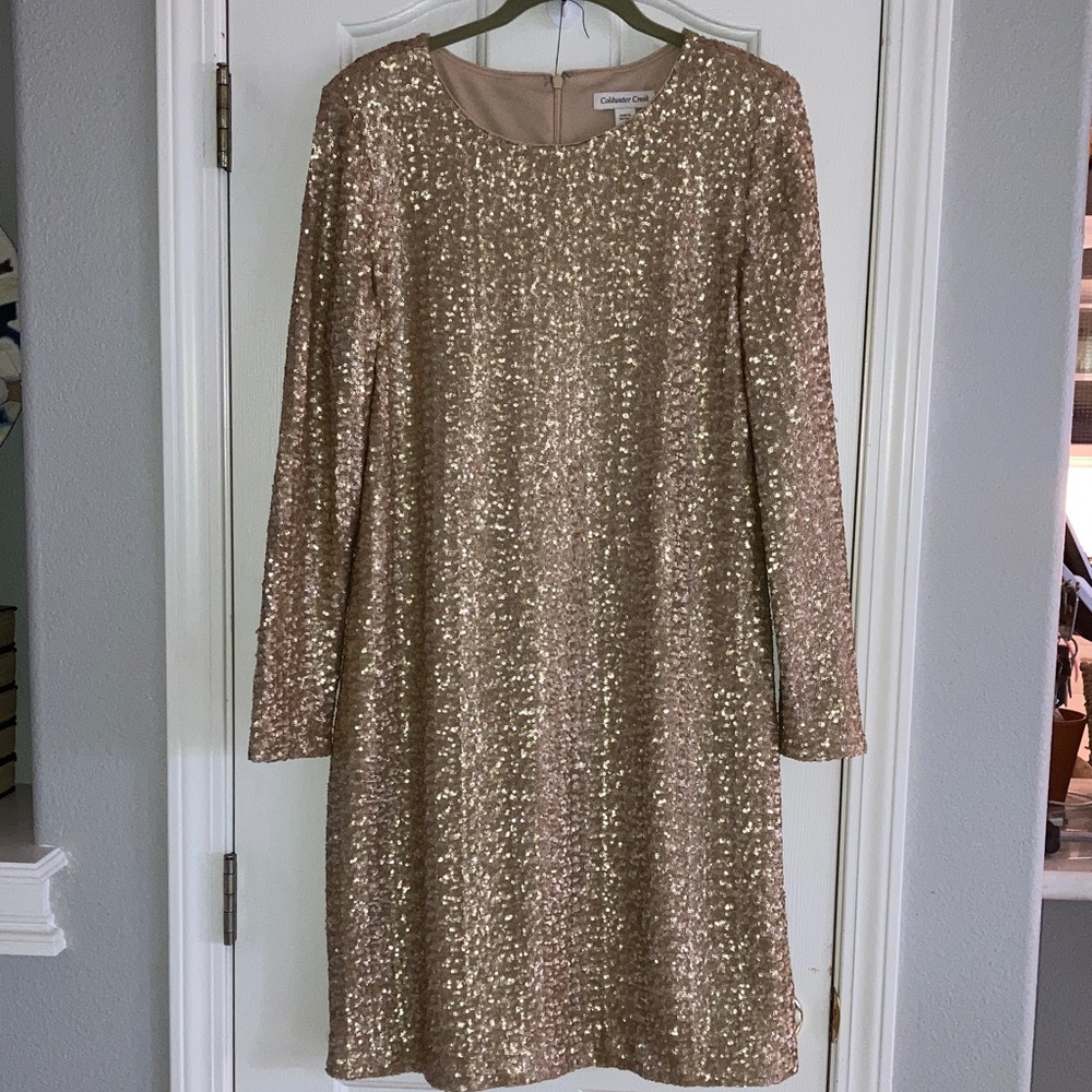 Coldwater Creek Sparkling Gold Long Sleeve Dress